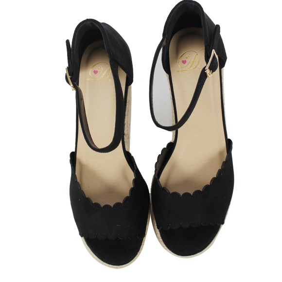 Black faux suede Peep Toe Ankle Strap Espadrille - Picture 4 of 5